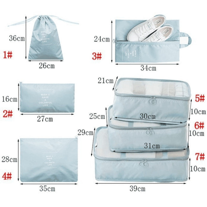 Kit 7 Bolsas Organizadoras Para Mala de Viagem