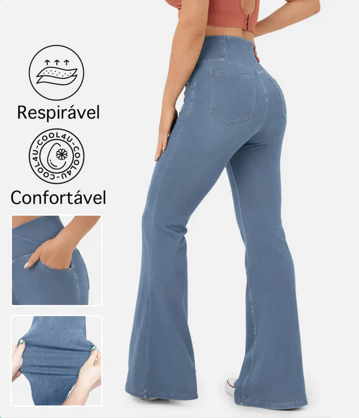 Calça Jeans Mab Wide Leg - Cintura Alta Cruzada