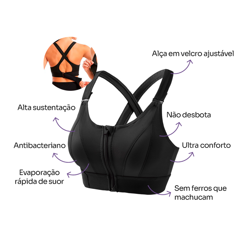 Top SportFit - 3 ajustes exclusivos e sustentação absoluta